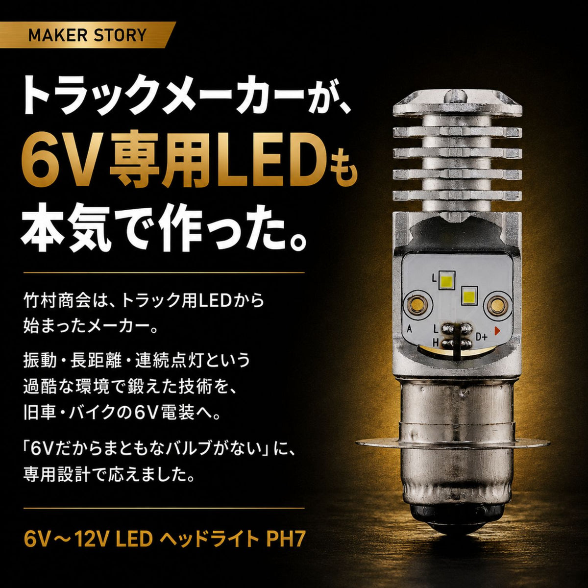 PH7 LEDヘッドライト 6〜12V対応 (take195)