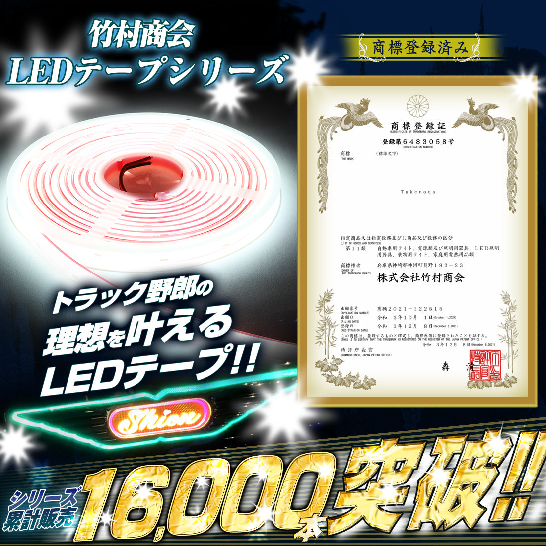 12v専用 最新版LEDテープ 最強防水タイプ  1m 2m 3m (take158)