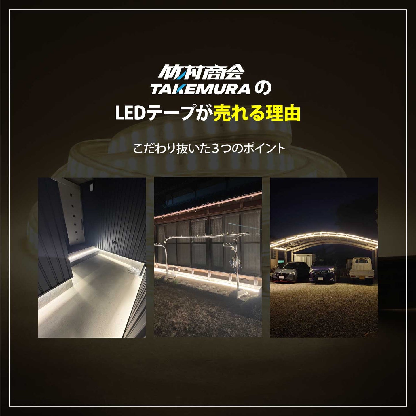 TAKEHOUSE 100v 屋内外専用LEDテープライト 5m/10m/15m(TAKE190)