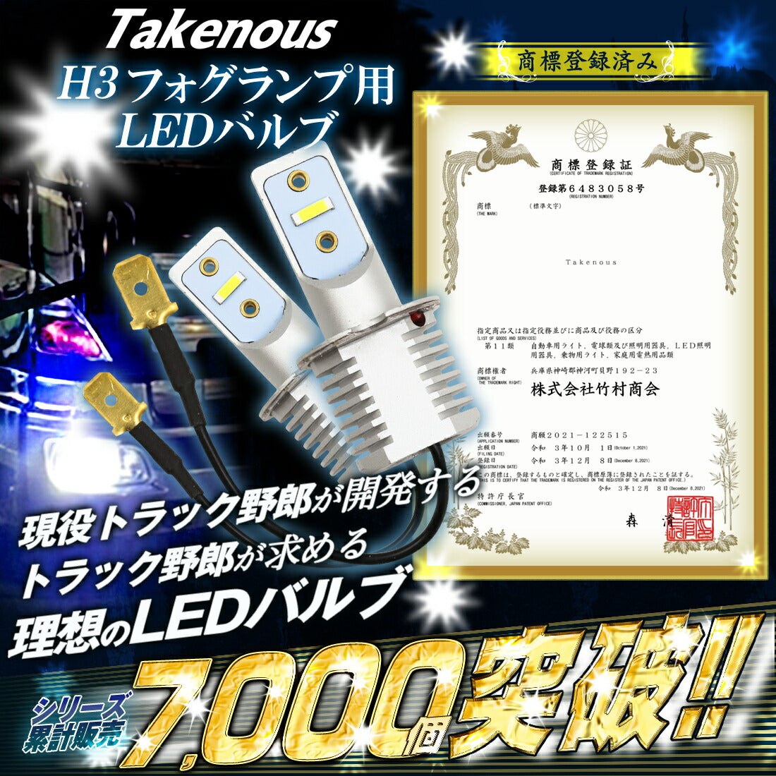 点滅点灯切替内蔵H3 LEDバルブ フォグランプ用(take-57)